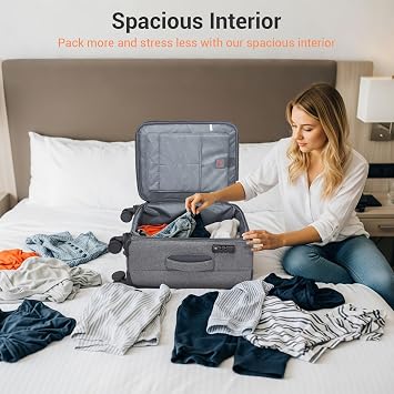 British Traveller Expandable Medium Suitcase, 24 Softside Checked Luggage