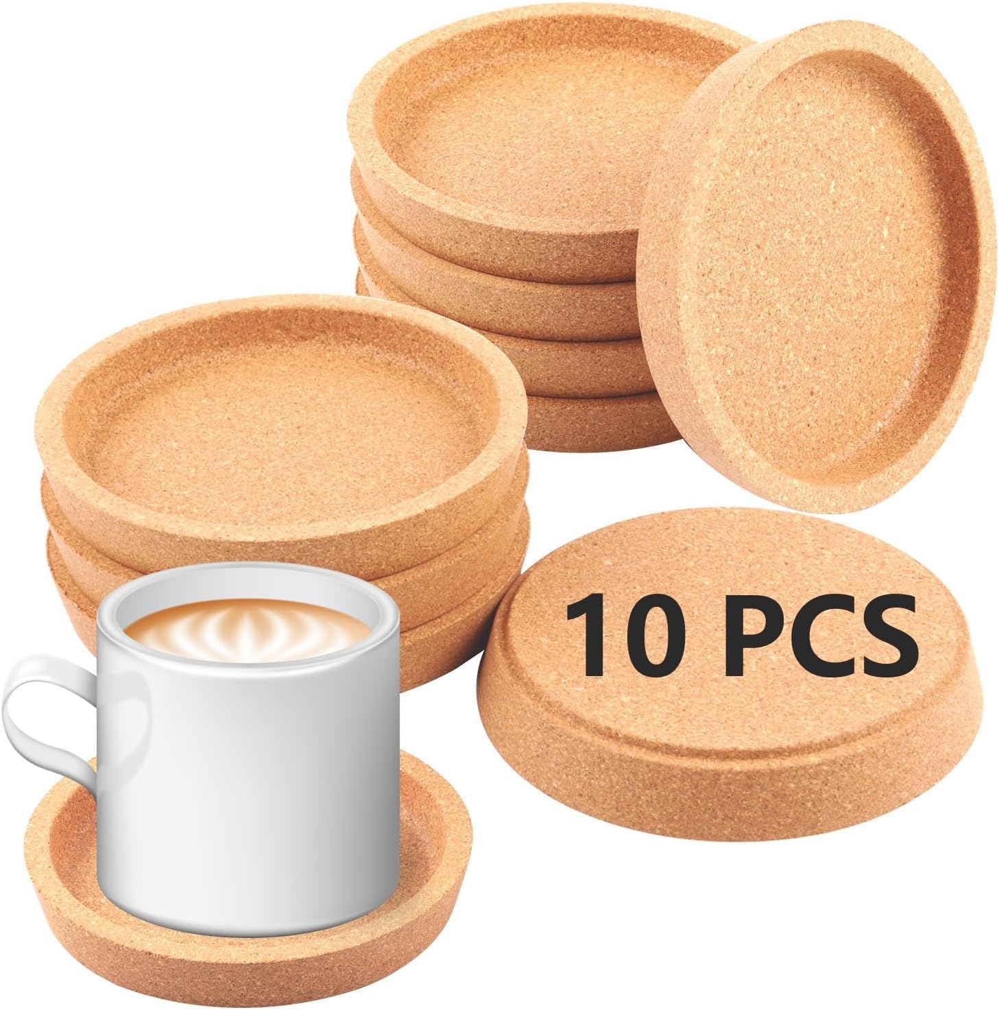 Korkuntersetzer Rund 10 Pack, 10 cm Durchmesser Korkuntersetzer Rund Mit Rand, Absorbierende HitzebestäNdige Runde Kork Untersetzer FüR Die Meisten Tassen In Dem BüRo Oder Zu Hause