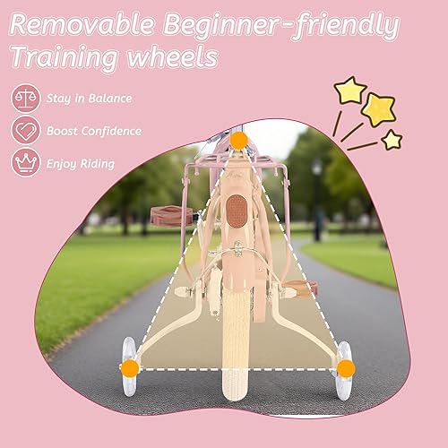 Miniatura 9 de Bicicleta para niñas de 16, 20 y 24 pulgadas, con canasta, bicicletas para niñas de 4 a 12 años, bicicletas para niños de una sola velocidad, con