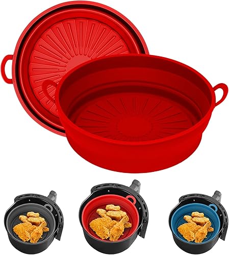 MMH - Freidora de aire plegable de silicona redonda paquete de 2 unidades 75 pulgadas 3-5 cuartos de galón reutilizable de silicona para freidora de