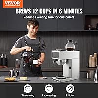 Vista 2 de VEVOR Cafetera comercial de goteo, cafetera de 12 tazas con 2 jarras de vidrio y 2 platos calentadores de decantador, cafetera de acero inoxidable