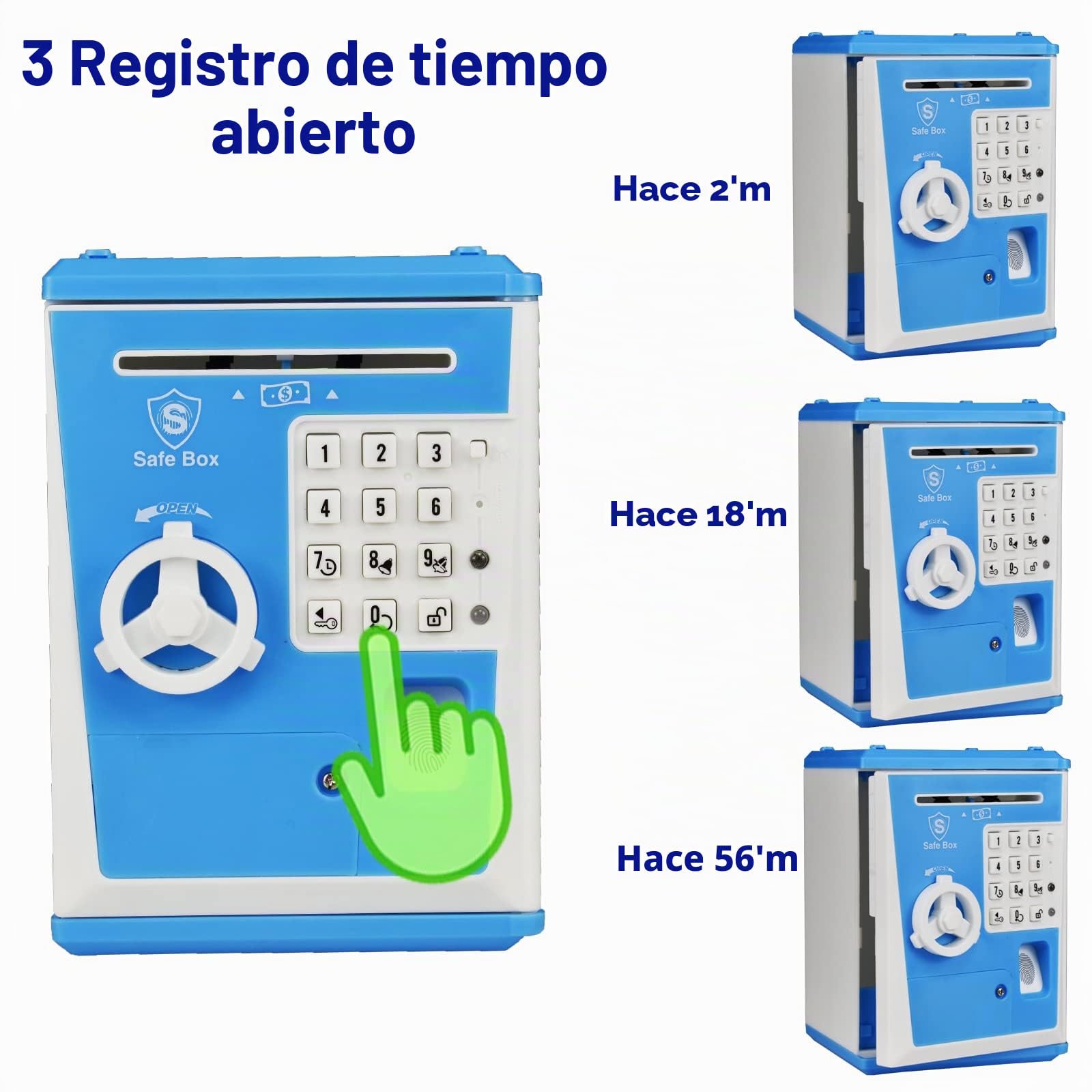 Caja de Ahorro para Niños con Contraseña de Huella Dactilar ATM que Habla Caja de Ahorro en Forma de Cerdo para Dinero Real Regalo de Juguete para Niños de 6-14 Años (Azul/Blanco)