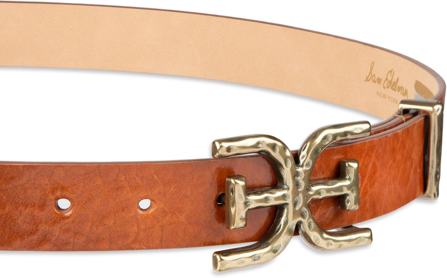 Sam Edelman womens Double-e Plaque Logo Hammered Buckle and Loop Leather Belt for Jeans, Dresses and Trousers - Image 3