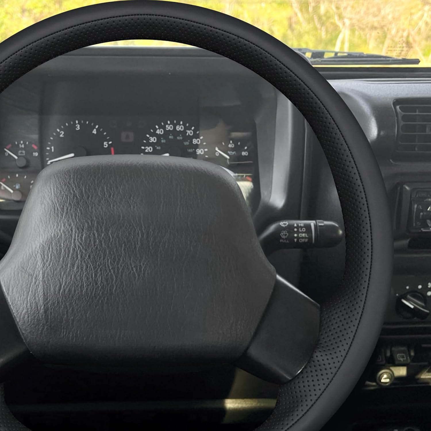 MEWANT Steering Wheel Cover for Jeep Wrangler TJ Cherokee XJ 1997-2002 Hand-Stitched Steering Wheel Wrap