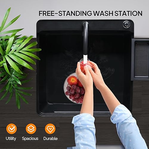 Vista 14 de VINGLI - Fregadero para lavadero, fregadero independiente con grifo de acero inoxidable