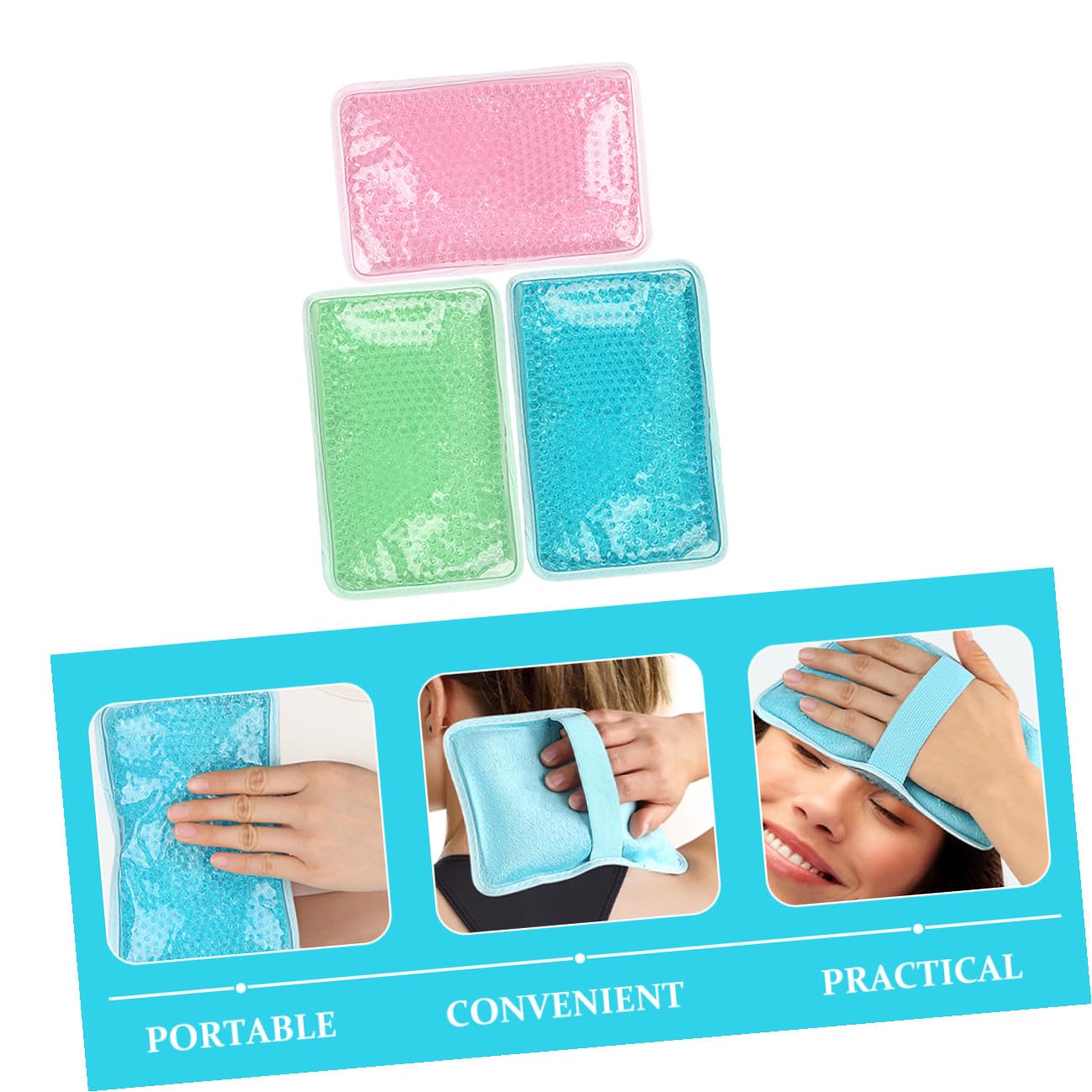 Impacchi Gel Riutilizzabili e Comfort Ottimale 3 Pezzi per Terapia Caldo Freddo, Cuscinetti Morbidi in Gel e Pvc per Gambe e Schiena