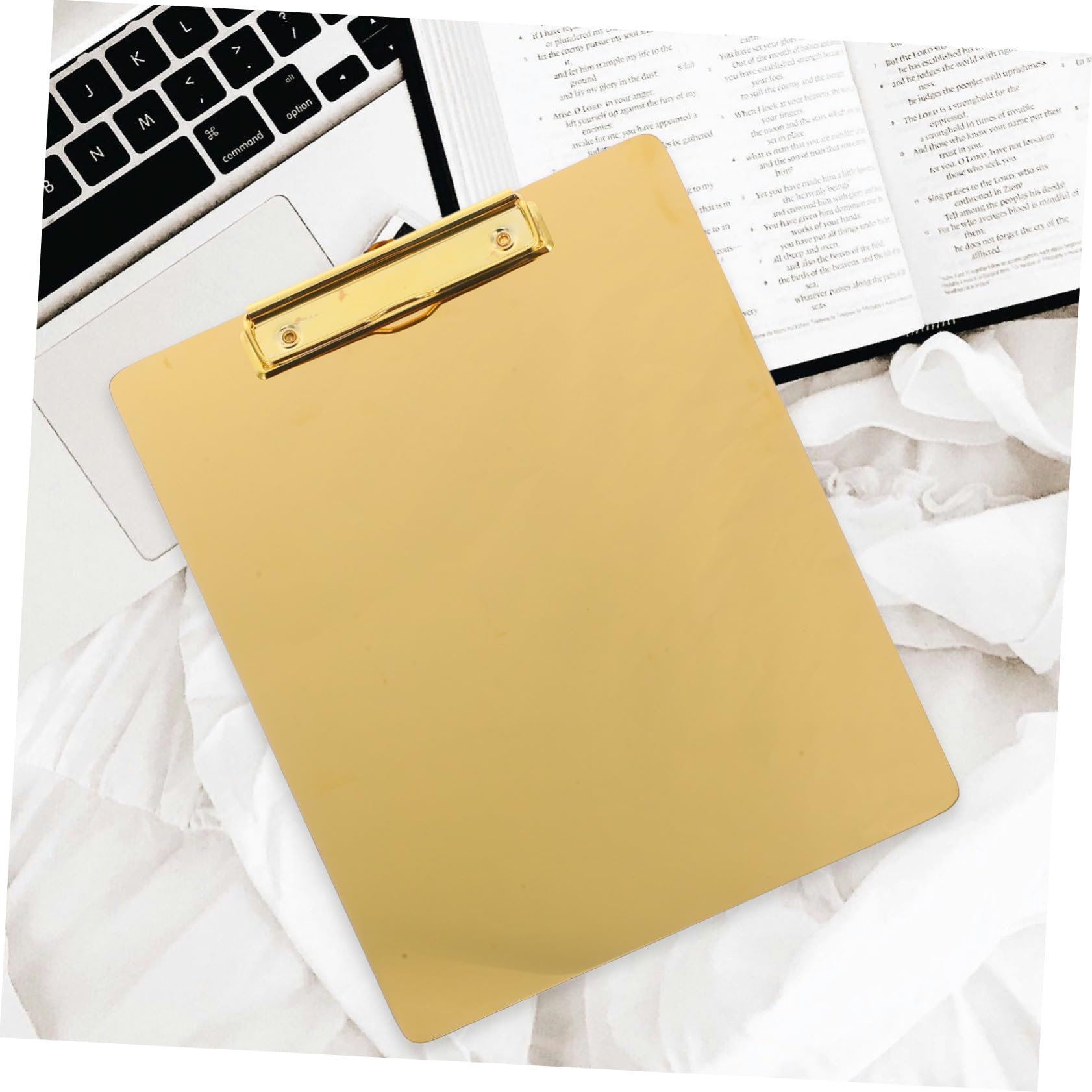 Hemobllo Porte-bloc Acier Inoxydable Doré Support Papier avec Coins Arrondis Planchette Portable pour Bureau École et Maison Taille L