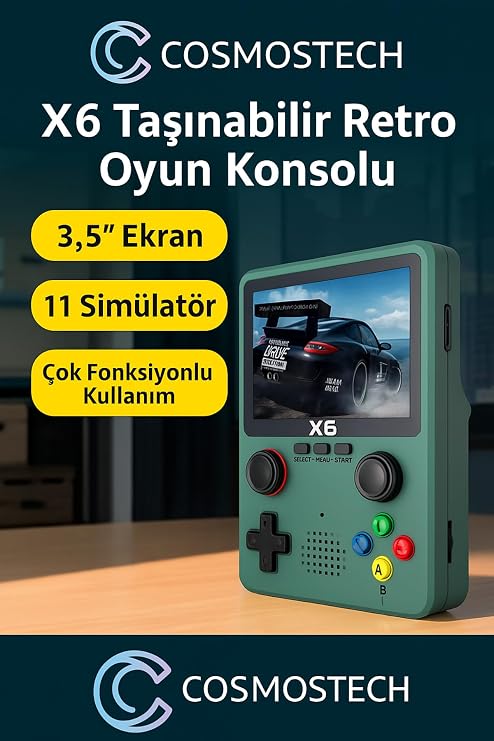 X6 Retro Taşınabilir Oyun Konsolu, 3,5 Ekran, Beyaz