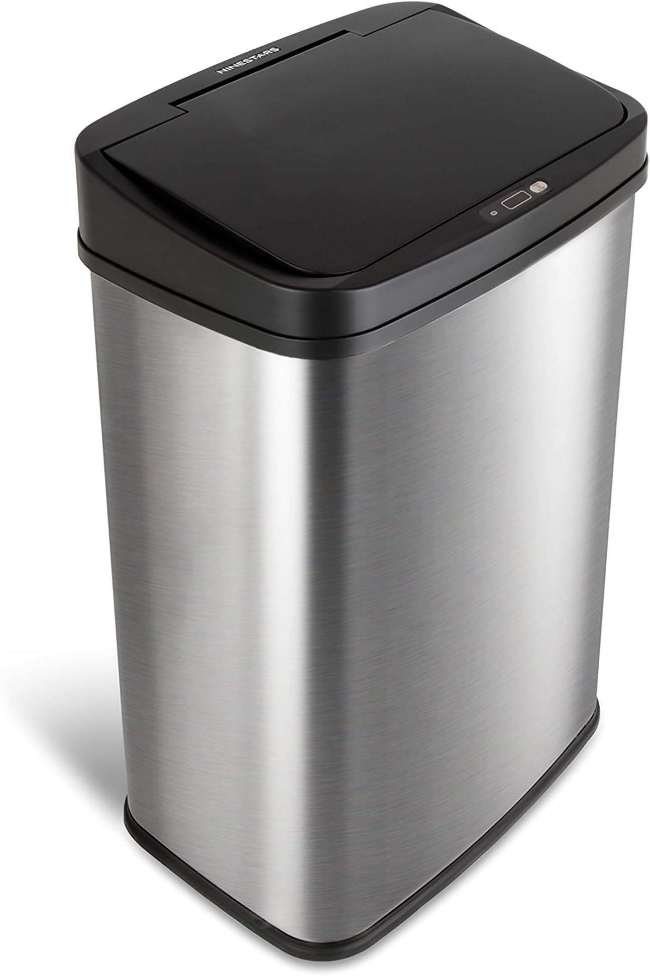 NINESTARS, DZT-50-28, 50 L Black Lid Automatic Touchless Motion Sensor Stainless Steel Trash and Garbage Bin with Highly Durable Black Lid Mechanism for Home, Kitchen and office