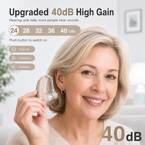 OTC Rechargeable Digital Hearing Aids For Seniors, Behind-The-Ear Hearing Amplifiers For Adults, Hearing Aids For People With Hearing Loss, Featuring Intelligent Noise Reduction, Adjustable Volume, And Easy Operation (Skin)