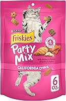 Purina Friskies Party Mix California Crunch Cat Treats with Real Chicken, 6 Pack 6oz Resealable Pouches - Crunchy Dental Treats