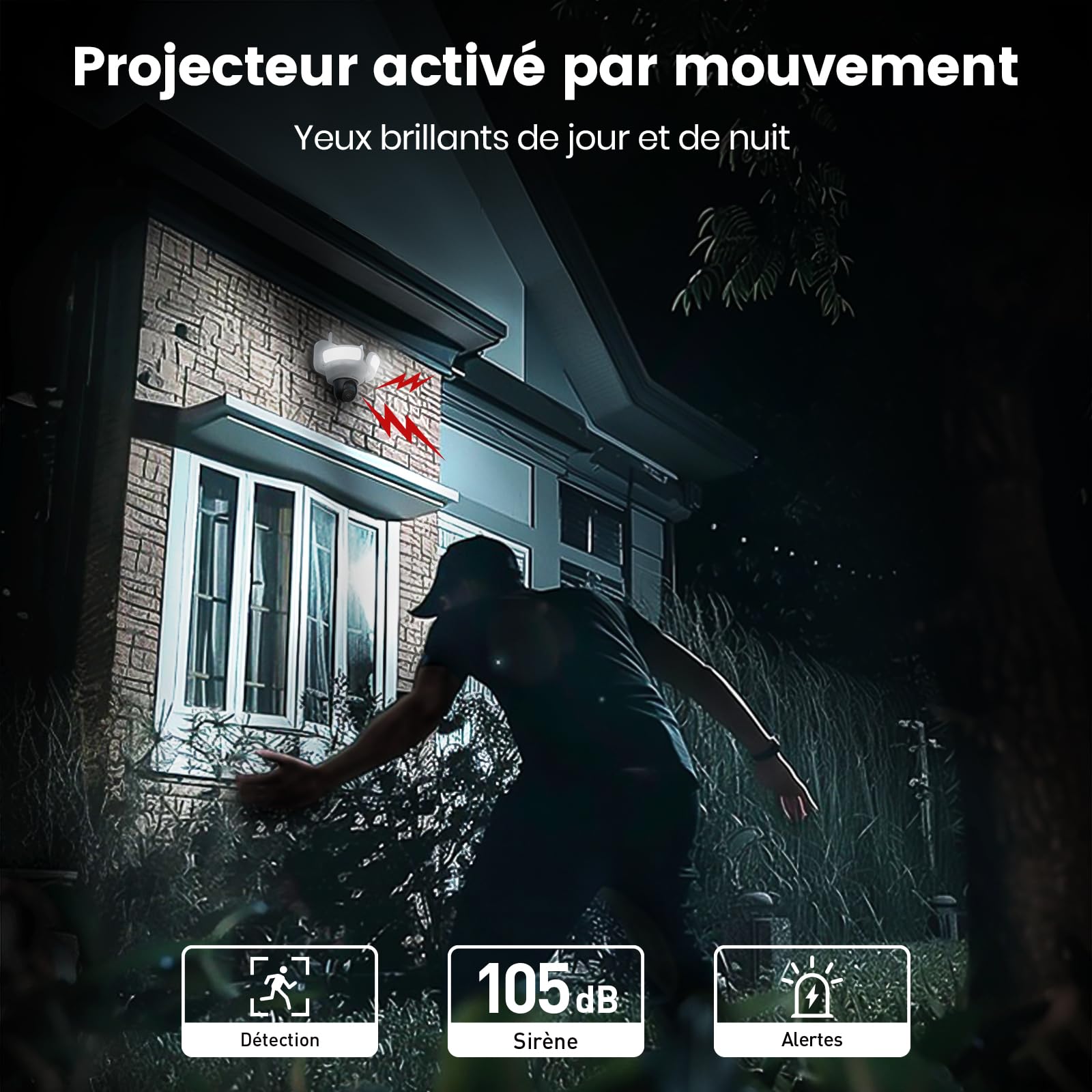 aosu 3K Caméra Extérieure avec 2600 LM Projecteur,360° Dét. IA Humaine | 3 capteurs PIR, Enregistrement 24/7, Vision Nocturne, IP65 étanche, Wi‑Fi 2,4 GHz, Pour Entrée/Jardin