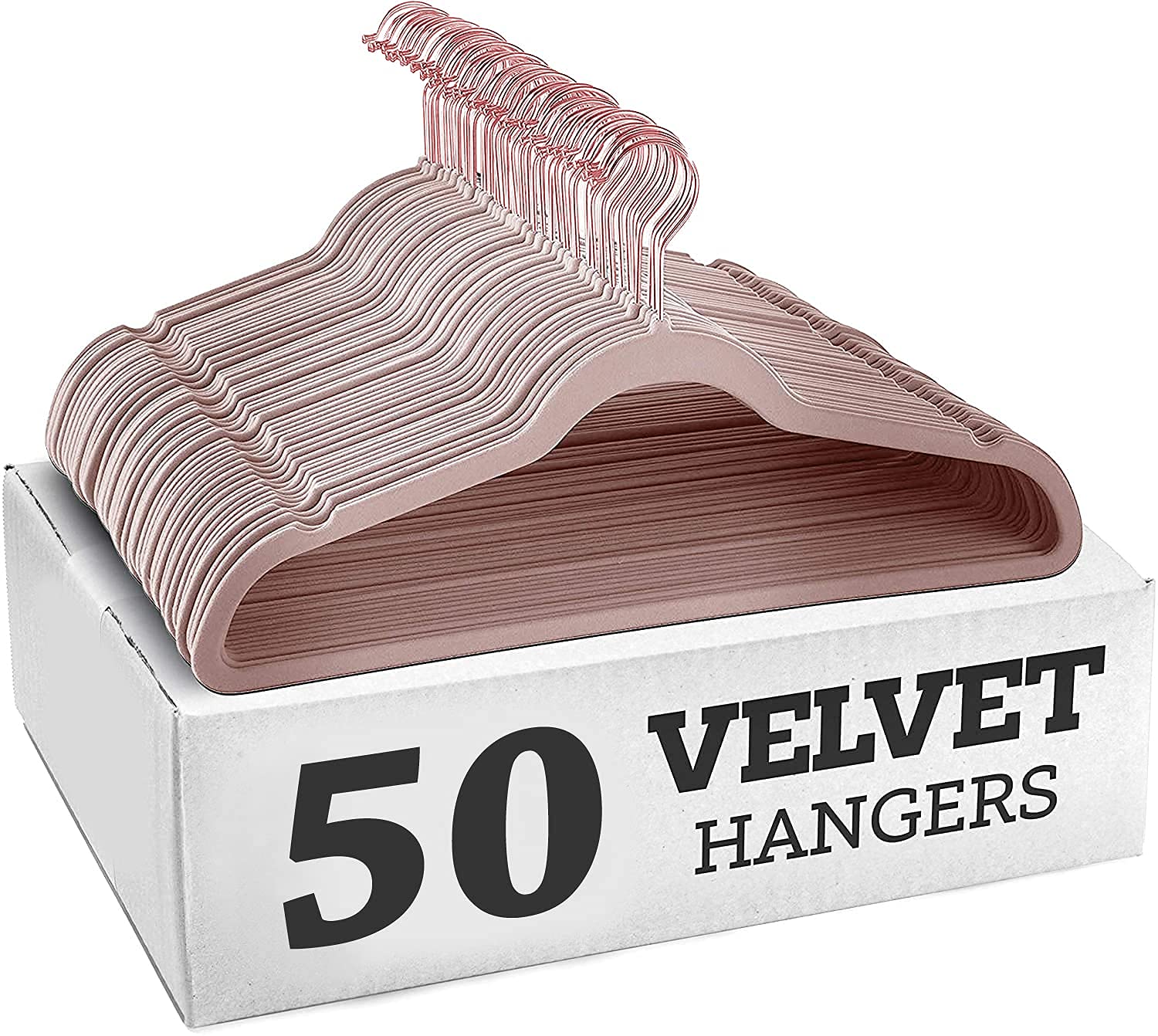 M.T. BROTHERS M T Brothers - Velvet Hangers Non-Slip Premium Cloth Suit Hangers Ultra Thin Space Saving 360 Degree Swivel Hook (Peach, Pack Of 50)