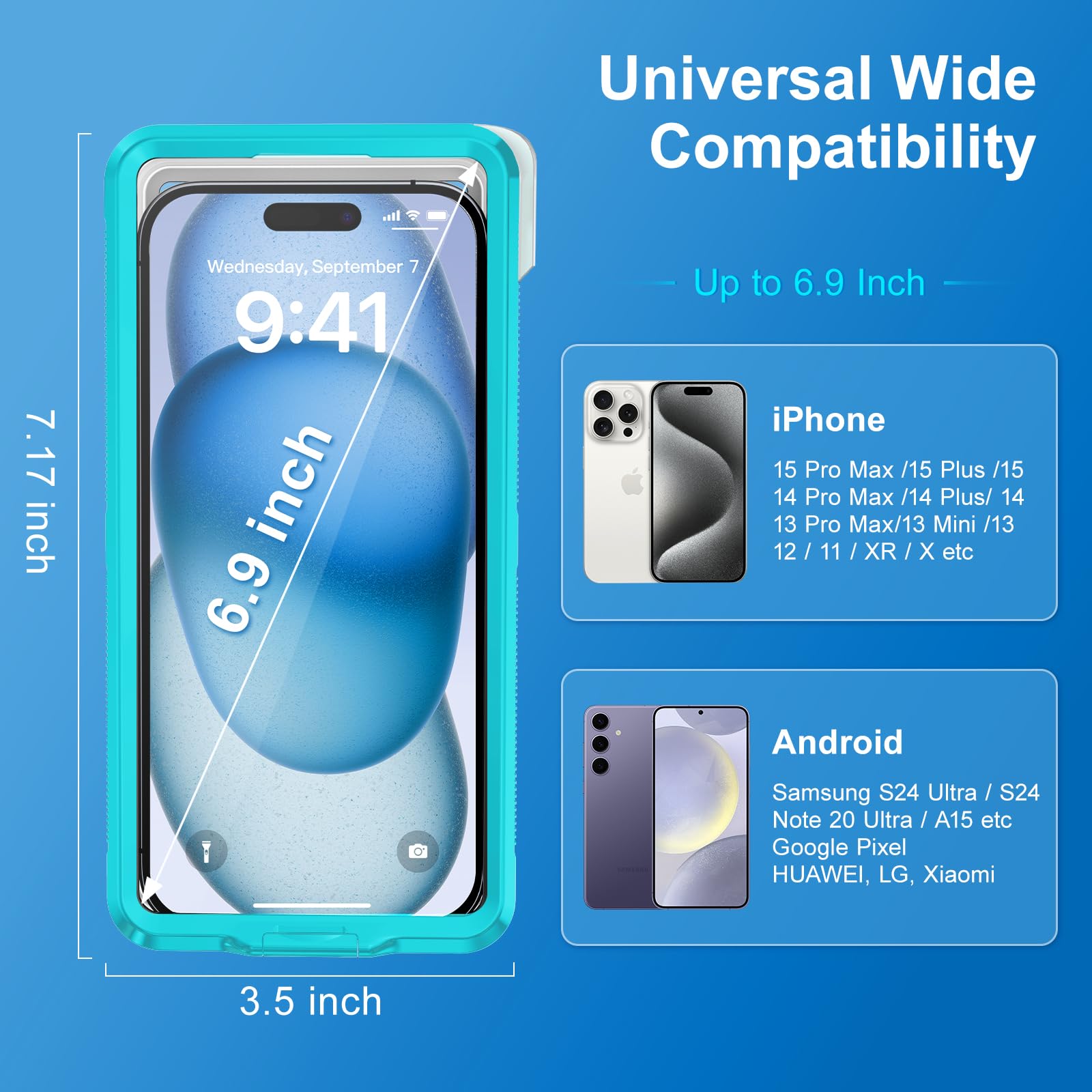 Beasyjoy Custodia impermeabile per telefono, custodia per telefono subacquea e snorkeling, custodia universale con auto-controllo impermeabile fino a 16,9 pollici, per iPhone 16/15/14/13/12/11 e