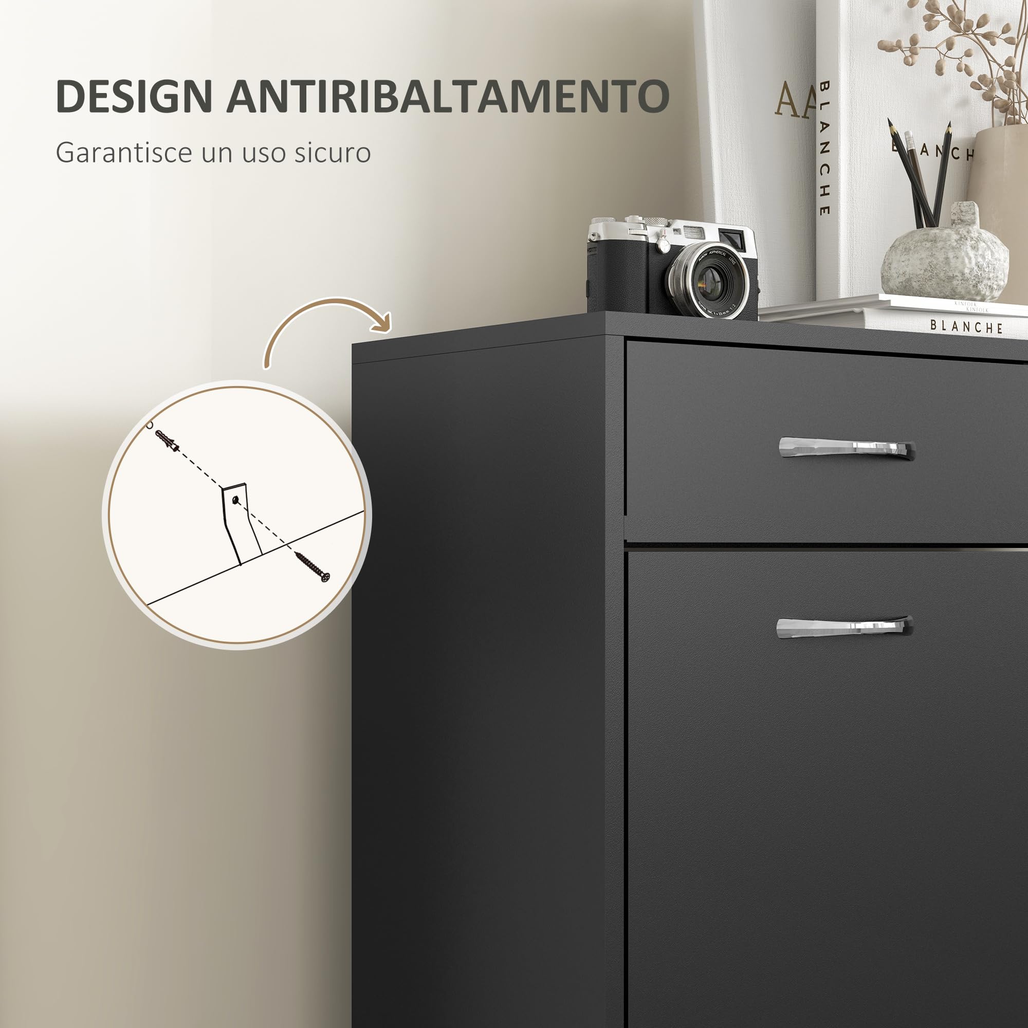 HOMCOM Scarpiera Moderna con 2 Ripiani Interni Regolabili e 2 Cassetti da 12 Paia di Scarpe, Mobile per Scarpe Salvaspazio in Legno, 80x30x91.5 cm, Nero