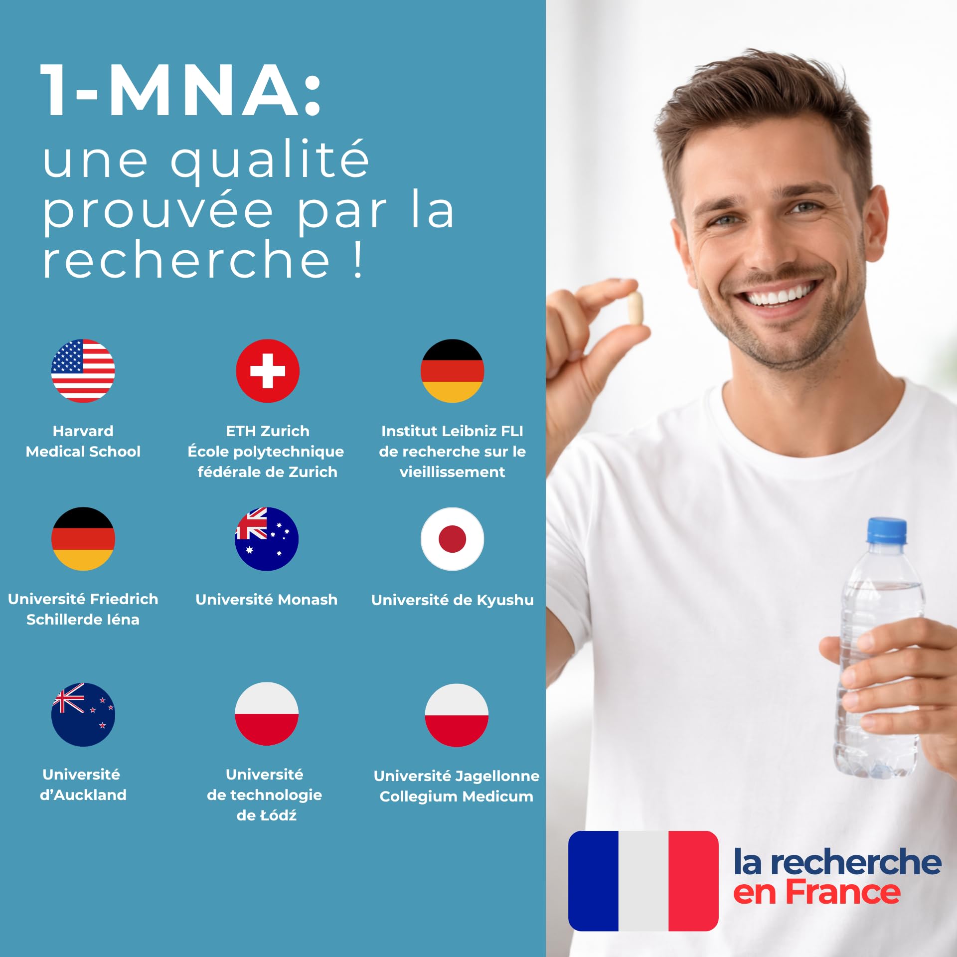 1-MNA Brain, Supplément Anti-âge, Optimise le NAD+, avec Ginkgo Biloba, Zinc, Biotine, Vitamines C, B1, B5, B6, B12, L'humeur, Mémoire, Concentration, 30 Capsules