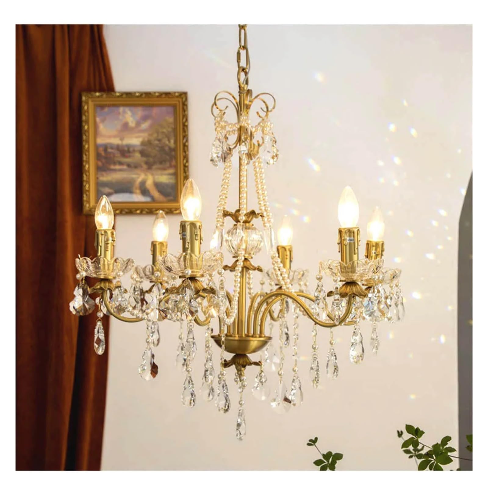 ZTCHSENZT Crystal Candle Chandeliers Home LED Copper Ceiling Lighting Fixture Long Classical Hanging Lamps for Living Room Lustres,Changeable Light-65cm-6