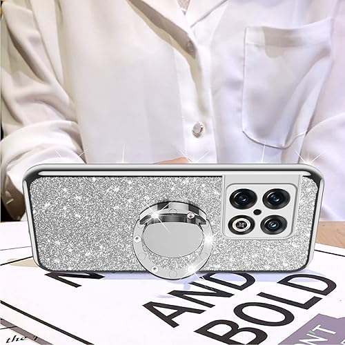 Miniatura 3 de nancheng Funda para teléfono OnePlus 10 Pro 5G con anillo de atril correa de cordón para niñas y mujeres, lindo brillo de silicona suave parachoques