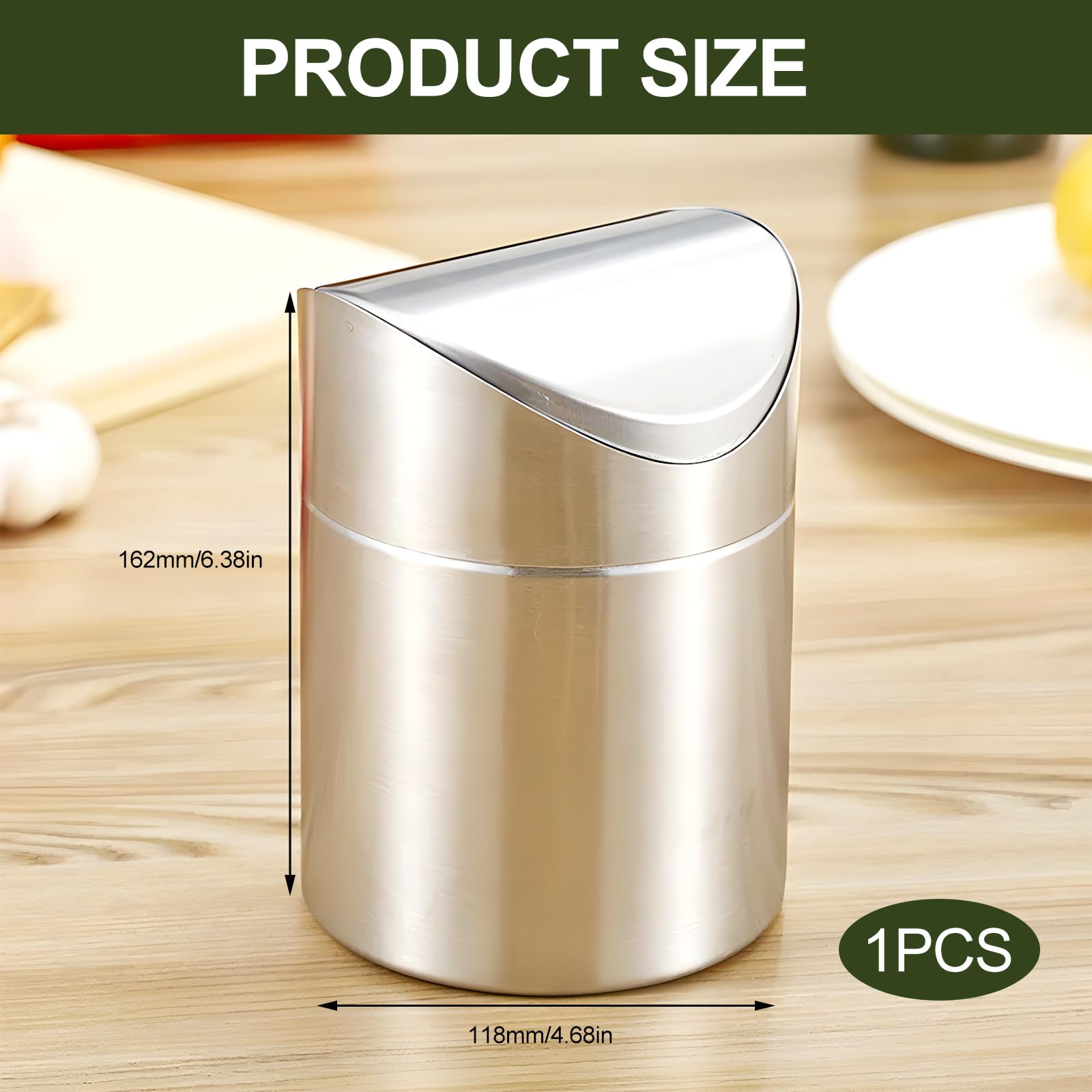 Cestino Da Tavolo In Acciaio Inox - Piccolo E Elegante | Per Ufficio, Camera, Bagno - Foto 8