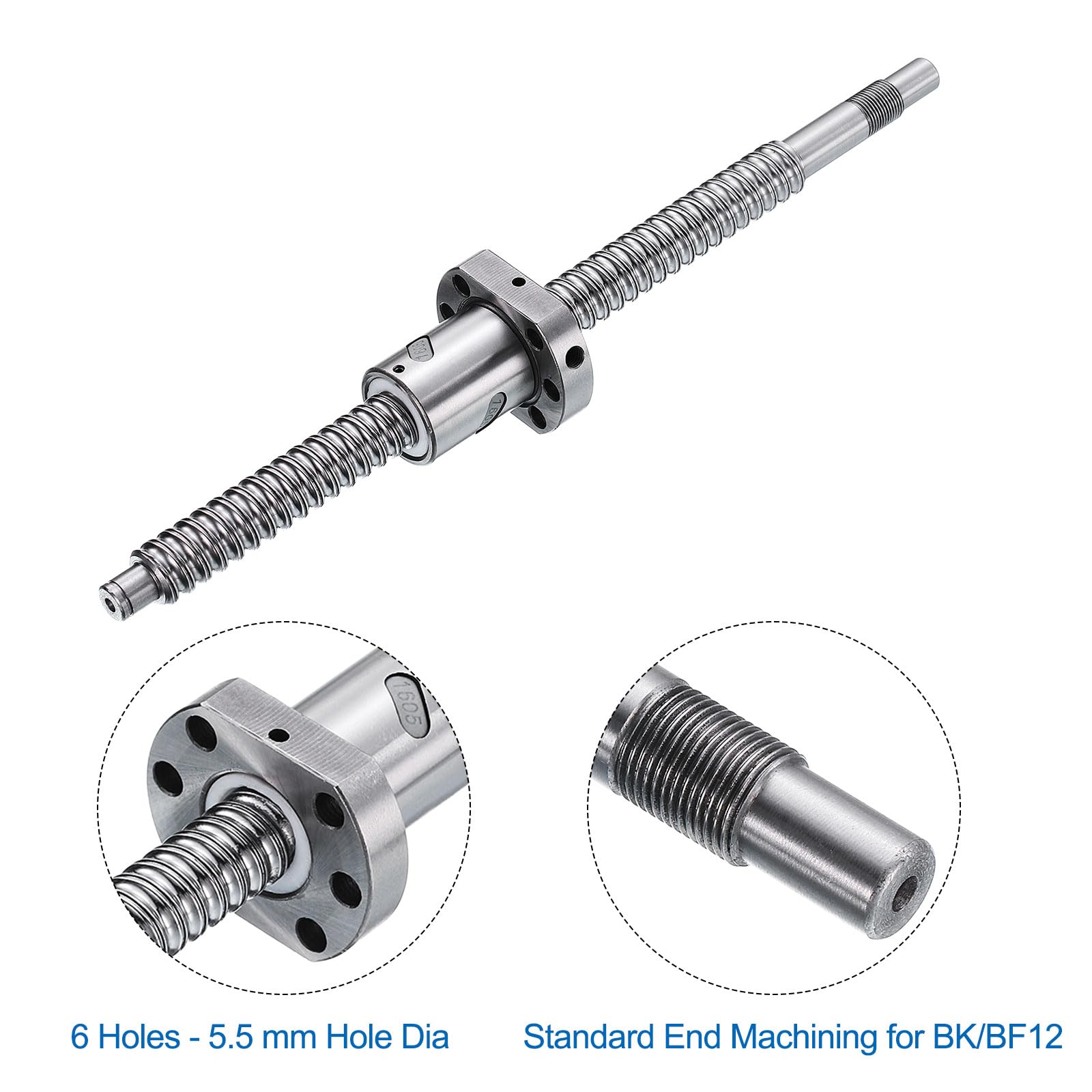 QUARKZMAN Vis à billes SFU1605 (Diamètre 16mm, Pas 5mm, Longueur 500mm) avec écrou de vis à billes Kit de vis à billes anti-jeu standard Usinage d'extrémité pour pièces de machine CNC