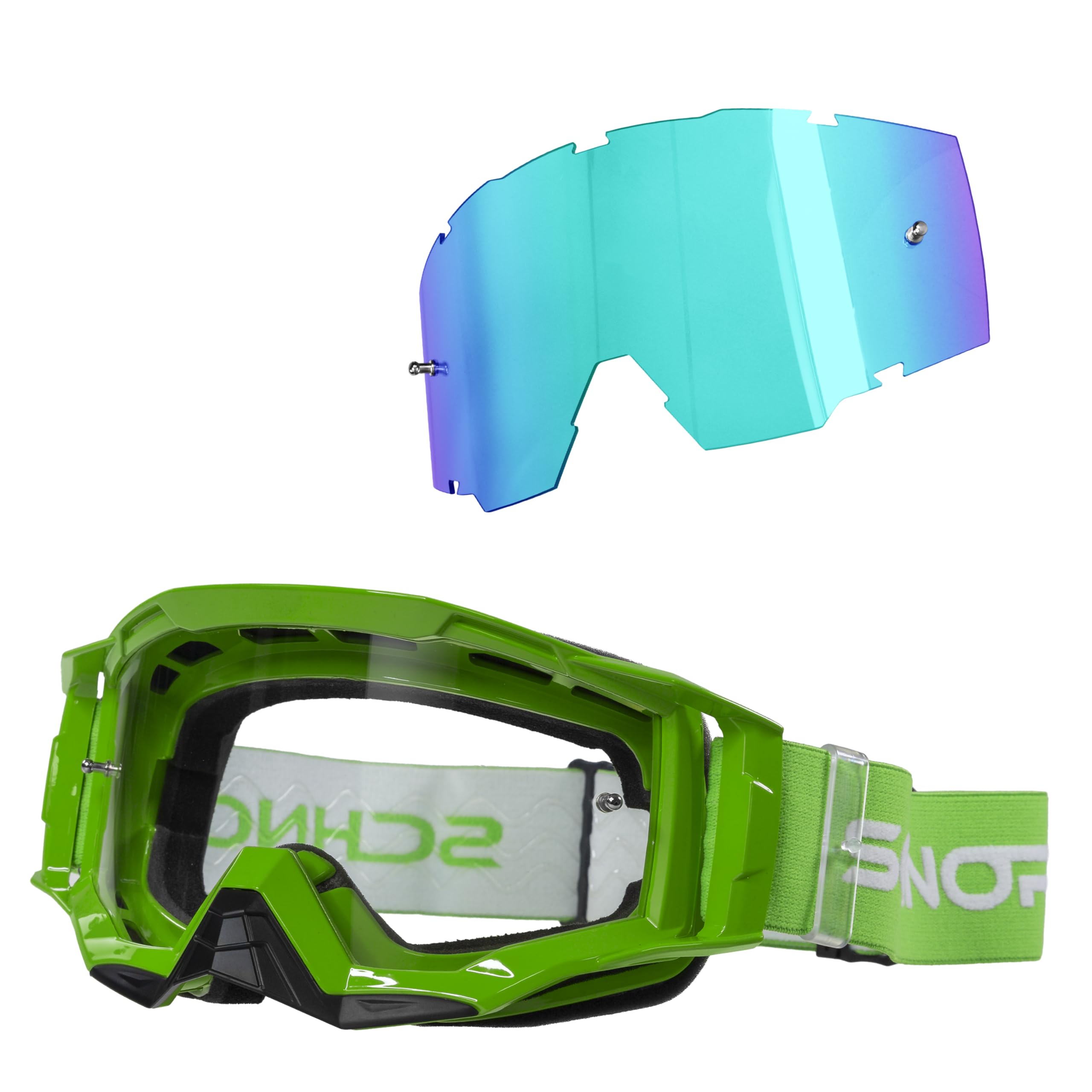 SCHNORR MX Neo Motocross Goggles Clear Lens Anti Fog Tear-Off + Vetro di ricambio Blu