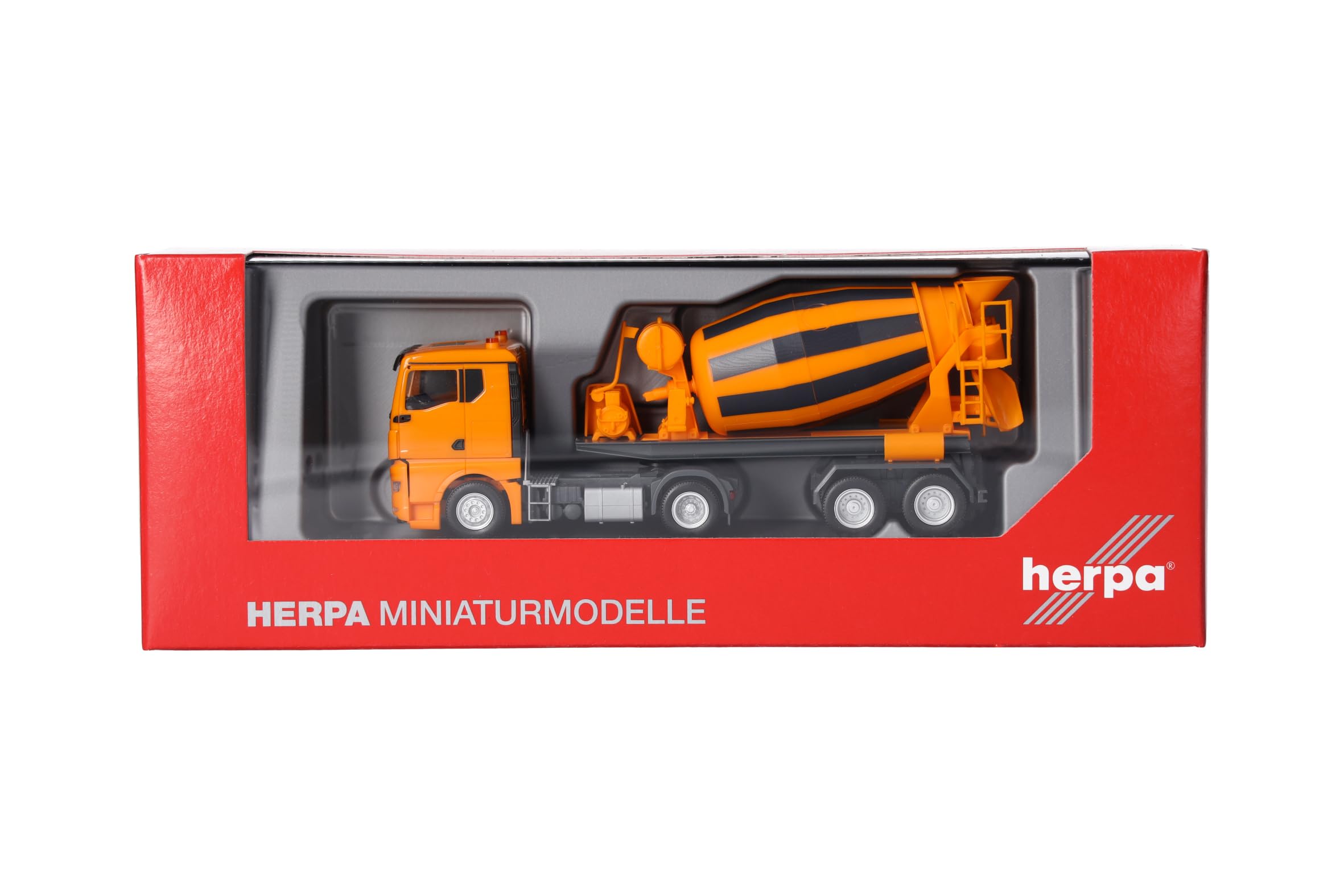 Herpa model ciężarówki MAN TGX GN betonomieszarka zestaw ciągnik siodłowy 2-osiowy/2-osiowy, kommunalorange, miniatura w skali 1:87, model kolekcjonerski, wyprodukowany w Niemczech, tworzywo sztuczne