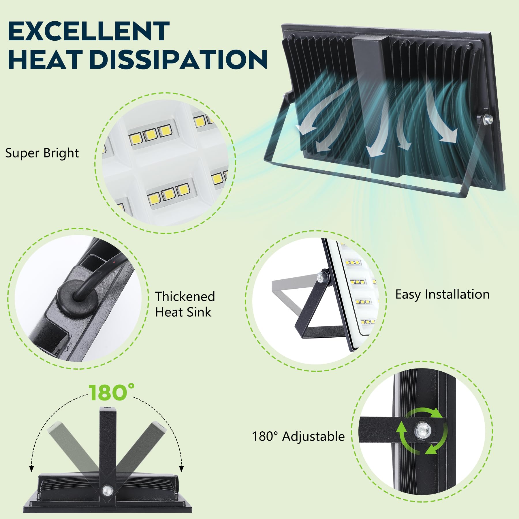 VAYALT 200 W Faretto LED per esterni, 2 pezzi, IP66, impermeabile e super luminoso, 6500 – 7000 K, 20000 lm, 230 V, faretto a LED con spina, faretto per giardino, garage, campo sportivo, cortile