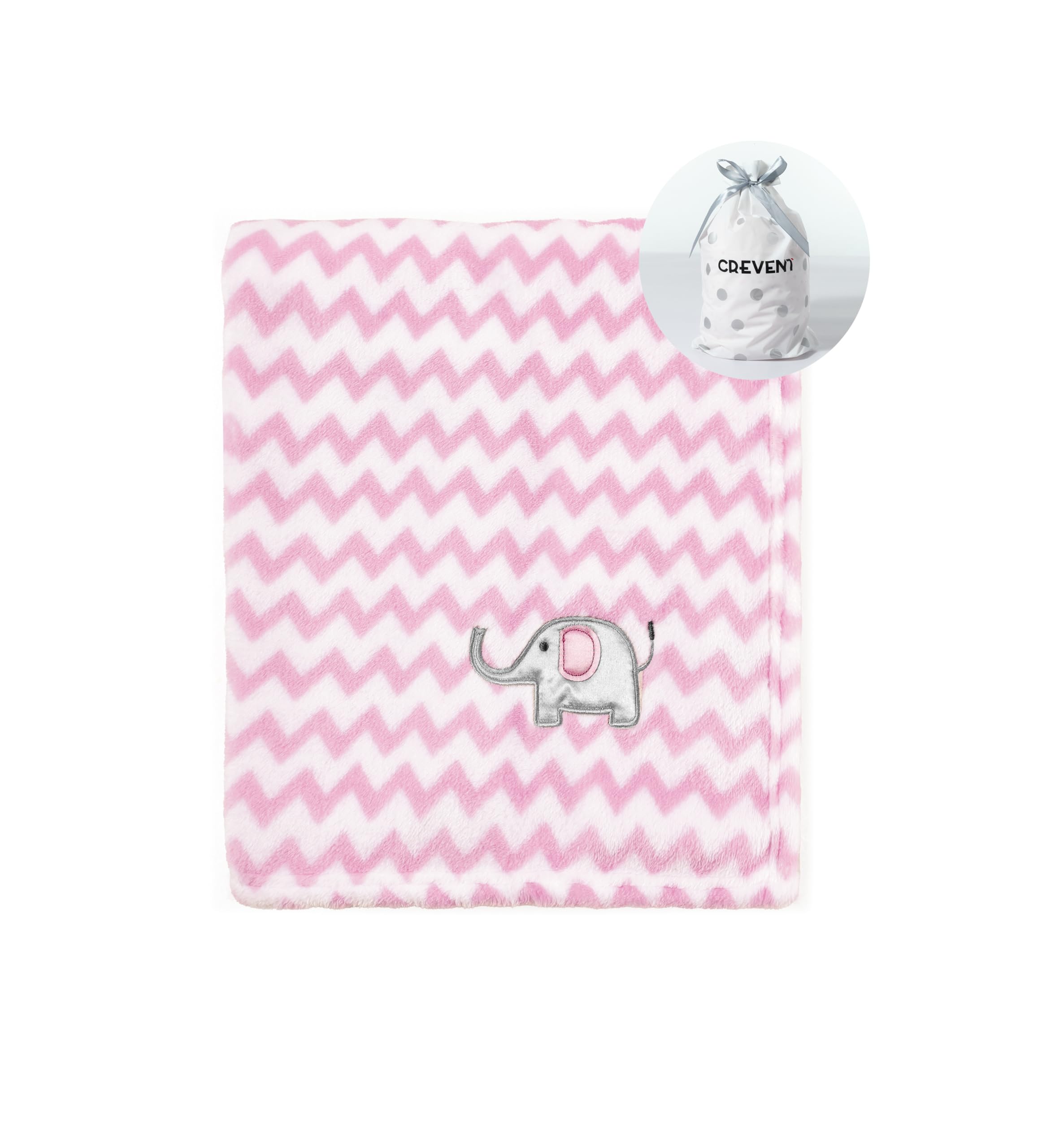 CREVENT 30"X40" Cute Silky Plush Baby Blanket for Girls Infants Toddlers Newborns Crib Cot Stroller, Giftable Suitable for Summer Spring - Pink Elephant
