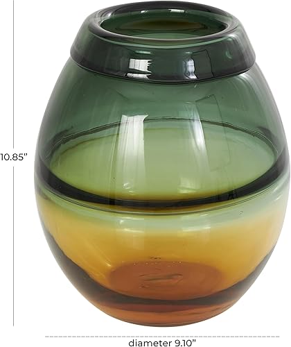 Miniatura 6 de Deco 79 Jarrón de cristal hecho a mano con base amarilla, 9 x 9 x 11 pulgadas, verde