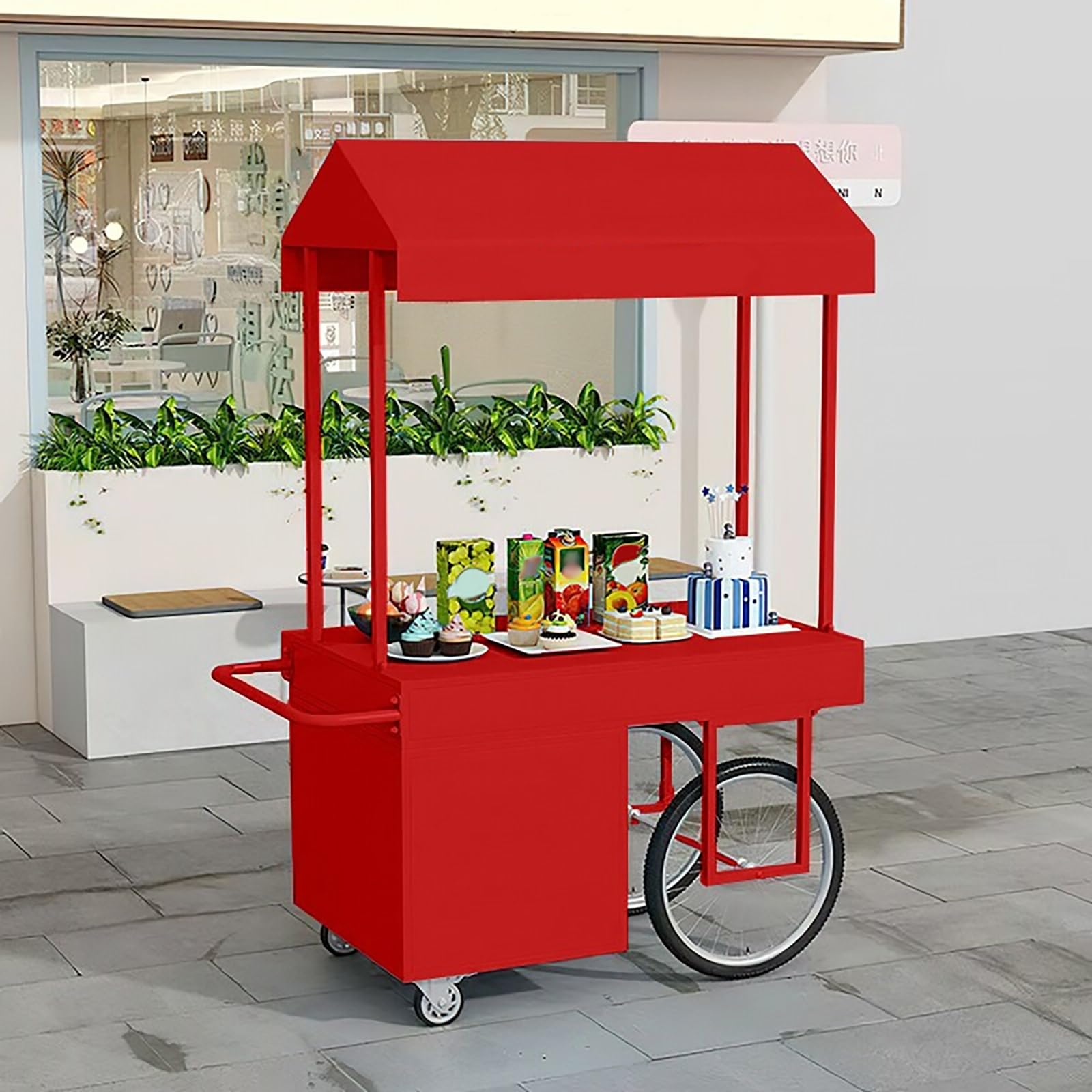 Móvil De Venta Ambulante De Comida con Sombrilla,Puesto De Mercado De Hierro con Toldo Y Caja De Almacenamiento,para Puestos Al Aire Libre,Campamentos Y Eventos(Black,160cm/63in)