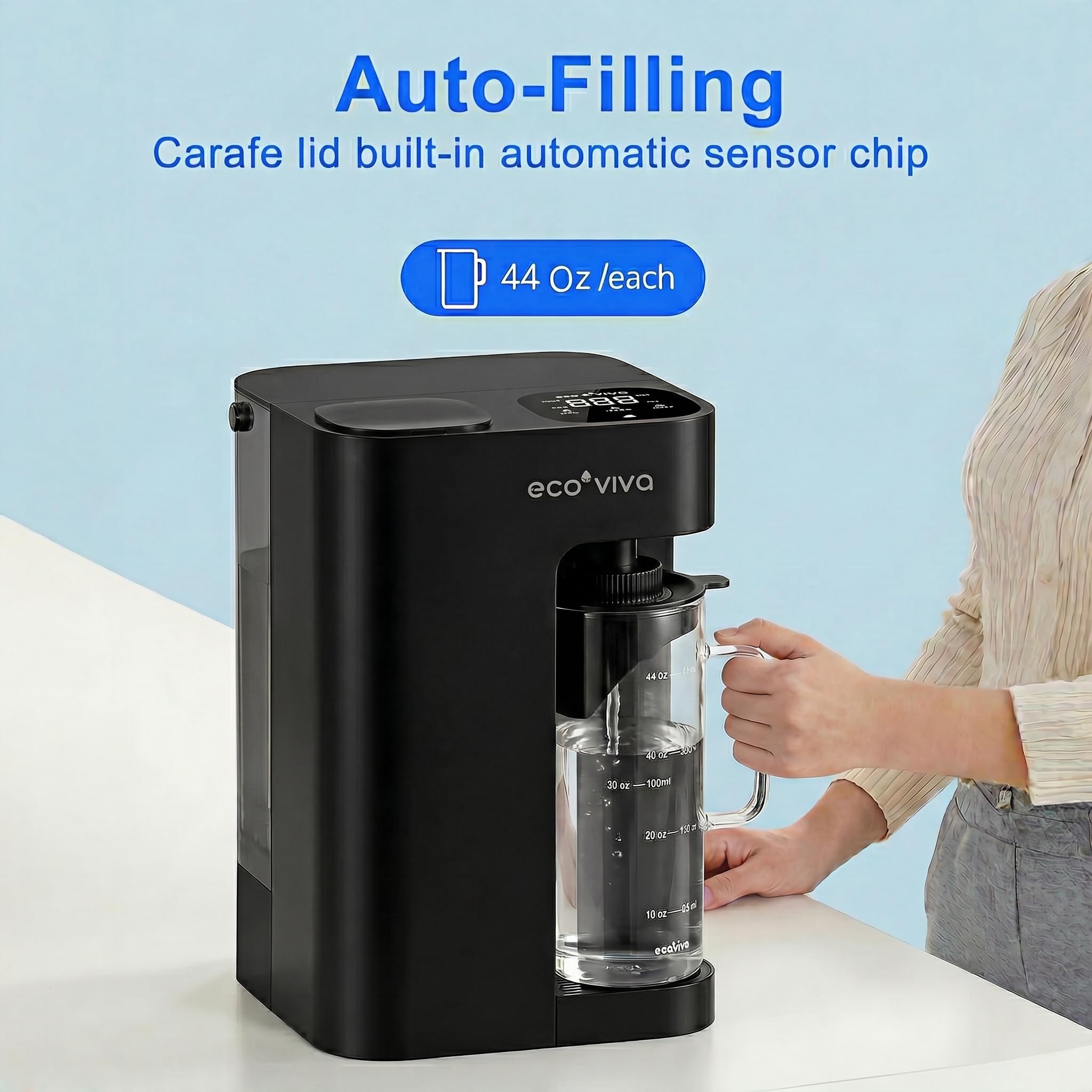 Filtratore d'acqua ecoviva water Mate 3 UV a osmosi inversa, rapporto 3:1 da puro a scarico, caraffa auto-riempimento, purificatore d'acqua senza installazione, 9 fasi di filtrazione RO portatile con