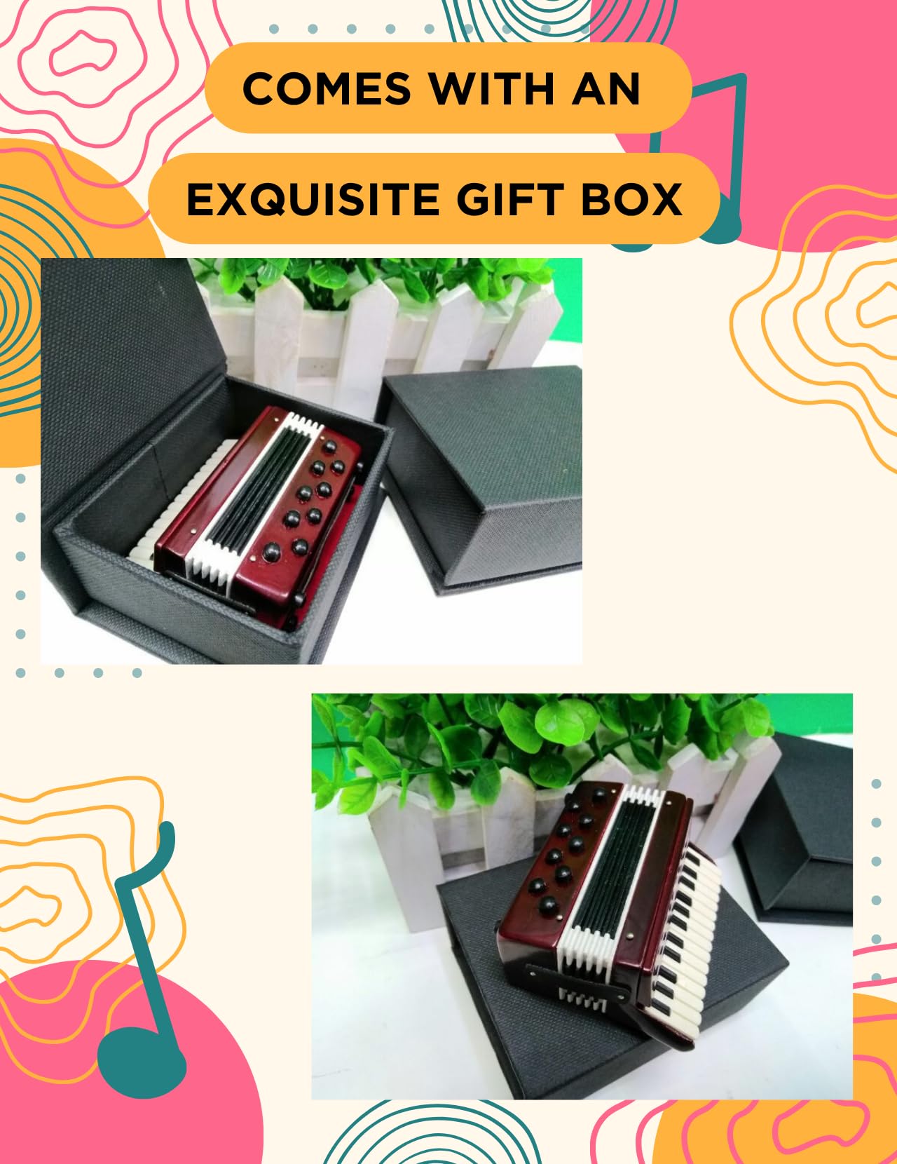 Mini Fisarmonica in Legno, Modello Decorativo 6cm, Fisarmonica Piccola in Confezione Regalo, Ideale Come Gadget Musicale e Fisarmonica Giocattolo (Rosso)