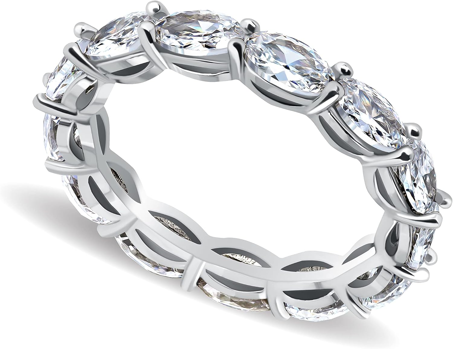 Hoops & Loops 925 Sterling Silver Cubic Zirconia 3mm Oval-cut Eternity Band Ring for Women, Wedding Engagement Anniversary Stackable Ring