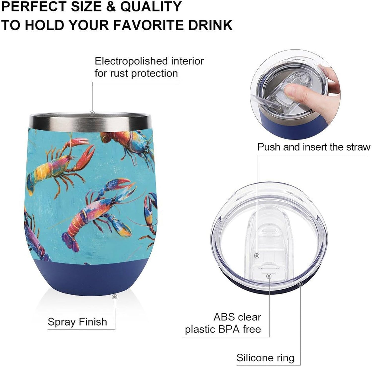 Lobsters Swimming In The Sea Insulated Drinking Cup Stainless Steel Coffee Mug Wine Tumbler with Lid 12OZ