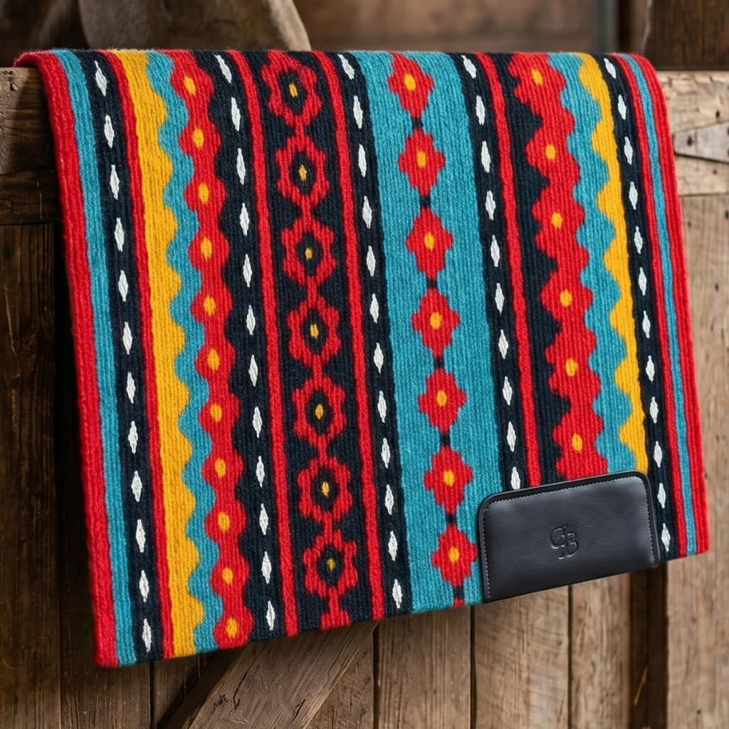 Western Show Saddle Pad/Blanket for Horses - Handmade Wool Saddle Blanket with New Zealand Design, Thick, Durable & Comfortable for Horse Riding (34” L x 34” W x 1) M76