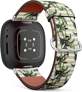 CJBROES Replacement Leather Watch Band, Compatible with Fitbit Versa 3 and Fitbit Sense of Wristband Bracelet Accessory - Beautiful Floral Summer