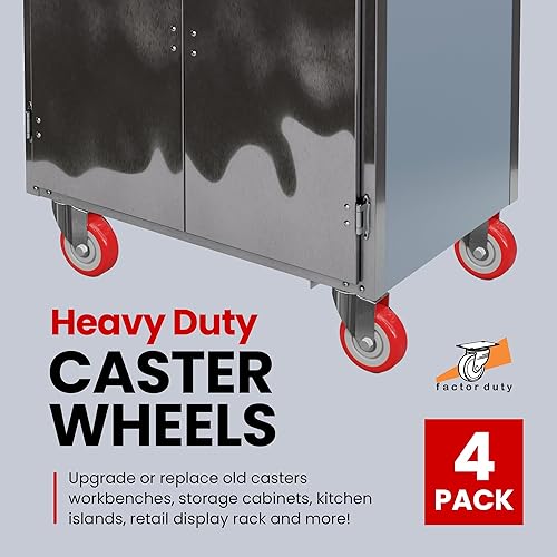 Miniatura 9 de Paquete de 4 ruedas giratorias sobre ruedas de poliuretano rojo (2 pulgadas sin freno)