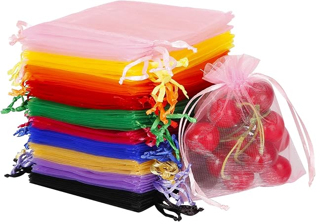ENNIYU 50 Pieces Organza Gift Bag, 10 by 12cm Wedding Party Favour Bags, Mixed Color Jewelry Drawstring Pouches Party Supplies