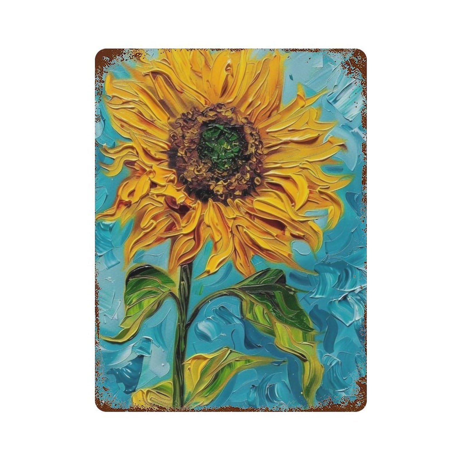 Wujhgrsg Style Swirling Impasto Turquoise Sunflowe 02 Wall Art Retro Iron Vintage Metal Tin Sign Poster Modern Decor For Home Cofffee Club Bar Shop 40X30cm