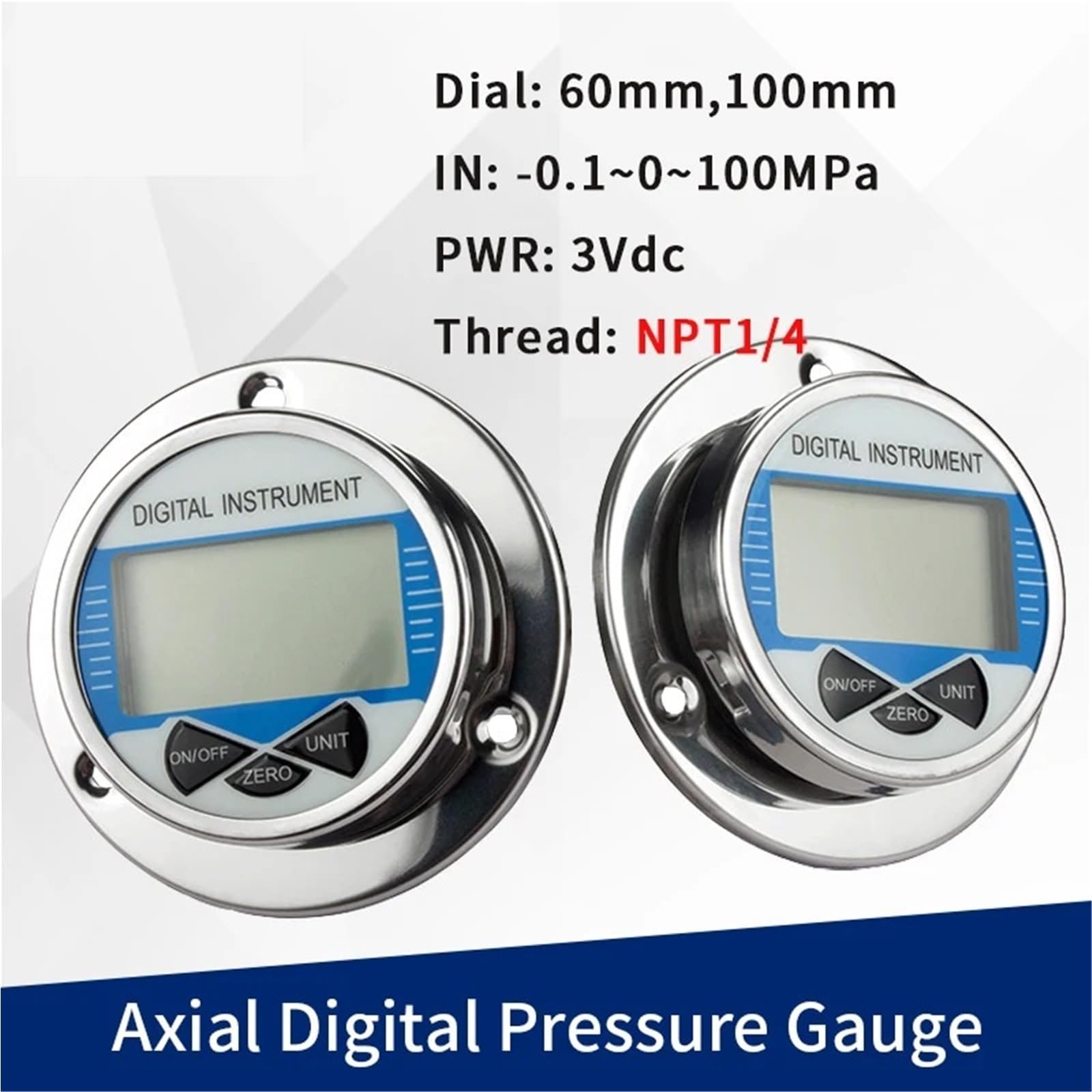 Manómetro Digital de presión de vacío axial de 60 mm con dial NPT1/4, 600 Bar, for Gas, Agua, Combustible, Aceite, líquido, hidráulico(100mm dial Diameter,0-25Mpa)
