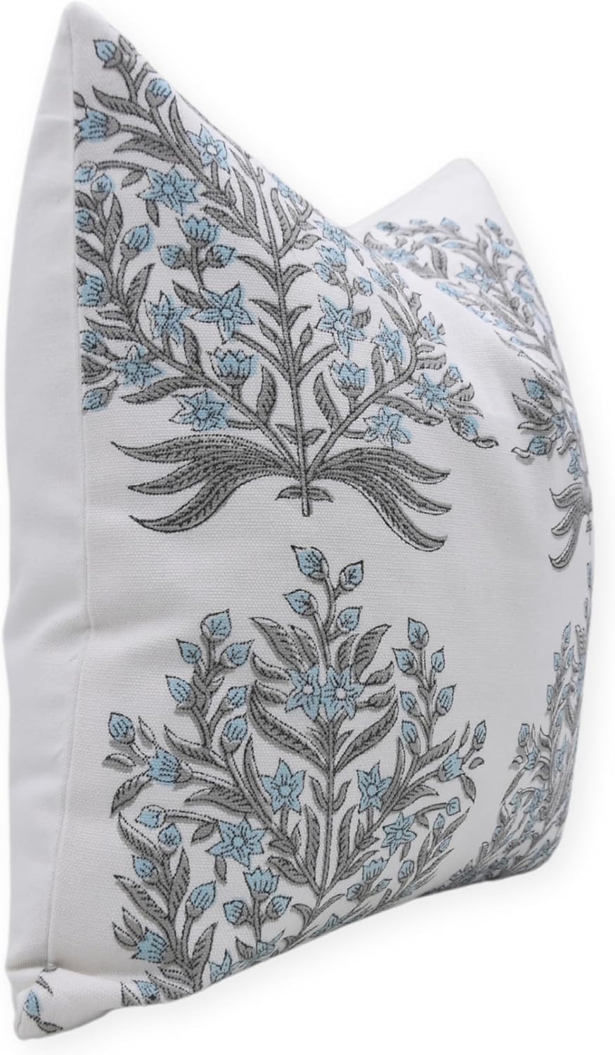 Handmade Thick Cotton White Premium Fabric 18x18 Inch Throw Zipper Pillowcase Cushion Cover Décor for Sofa, Couch, Outdoor, Farmhouse, Living Room (Vrindavan-Blue)