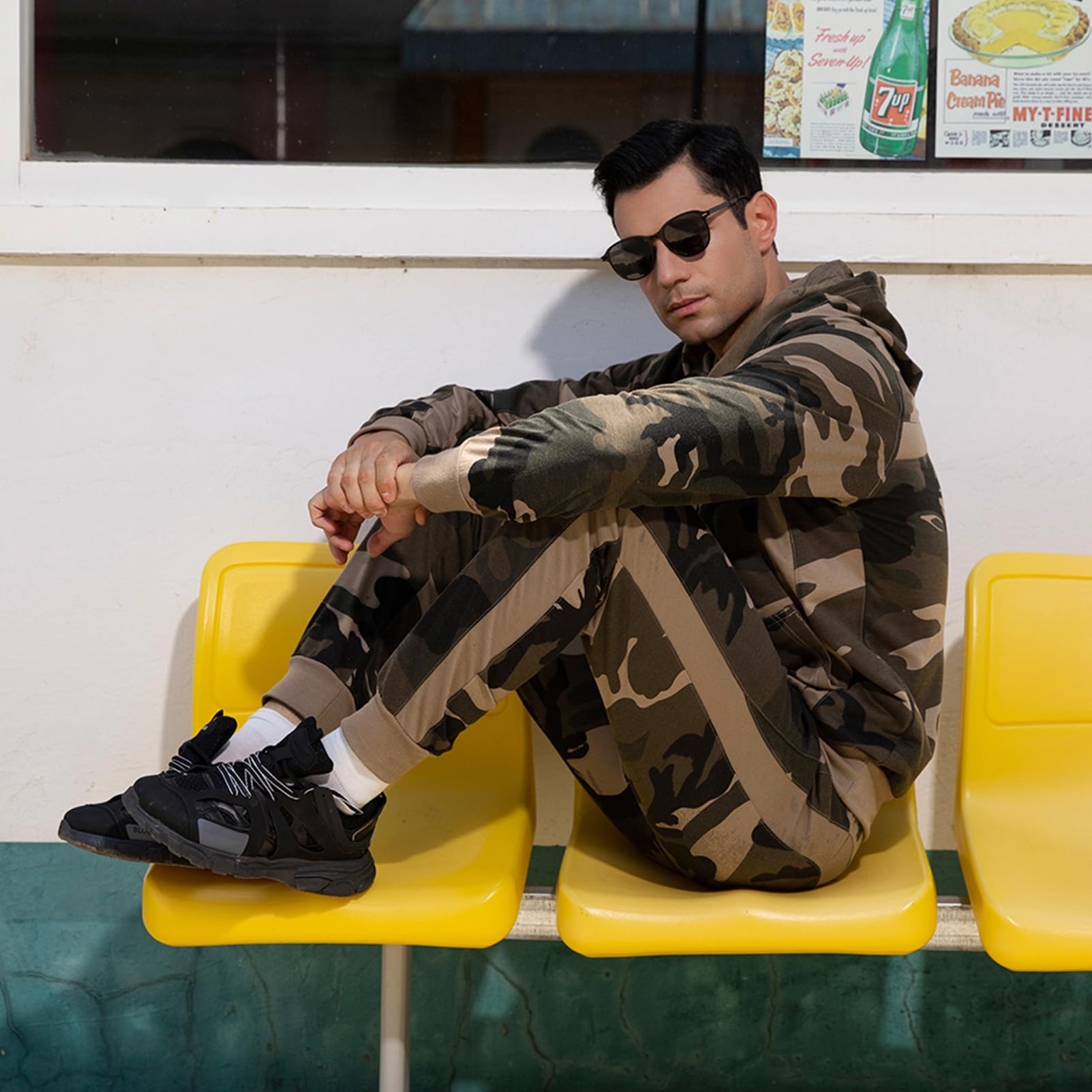 Hombre Conjunto de Chándal Camuflaje 2 Piezas Sudaderas con Capucha y Pantalones de Chándal Ropa Deportiva Informal