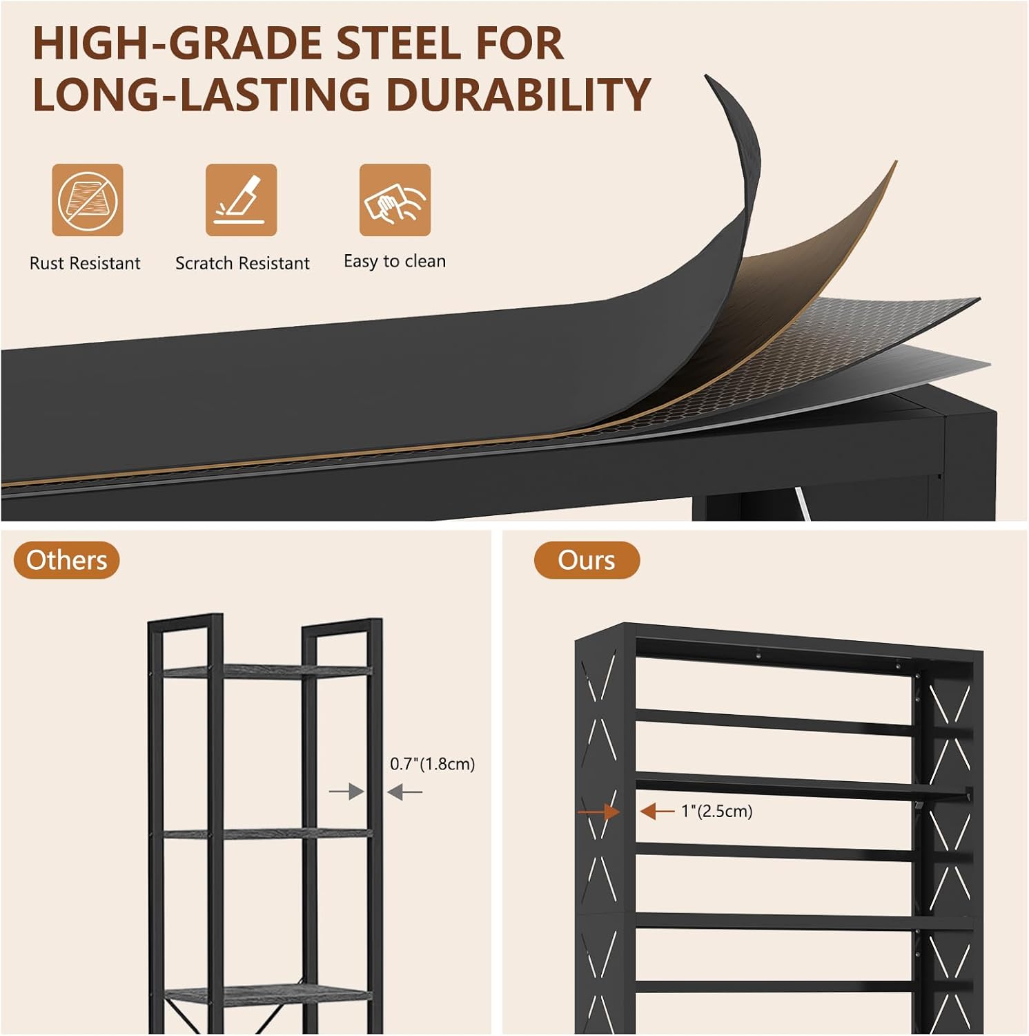Metal Bookshelf, 5 Tier Wide Bookcase with Adjustable Shelves, Tall Black Book Shelf with Bookends, Large Display Shelves for Living Room, Home Office, Library - Image 6