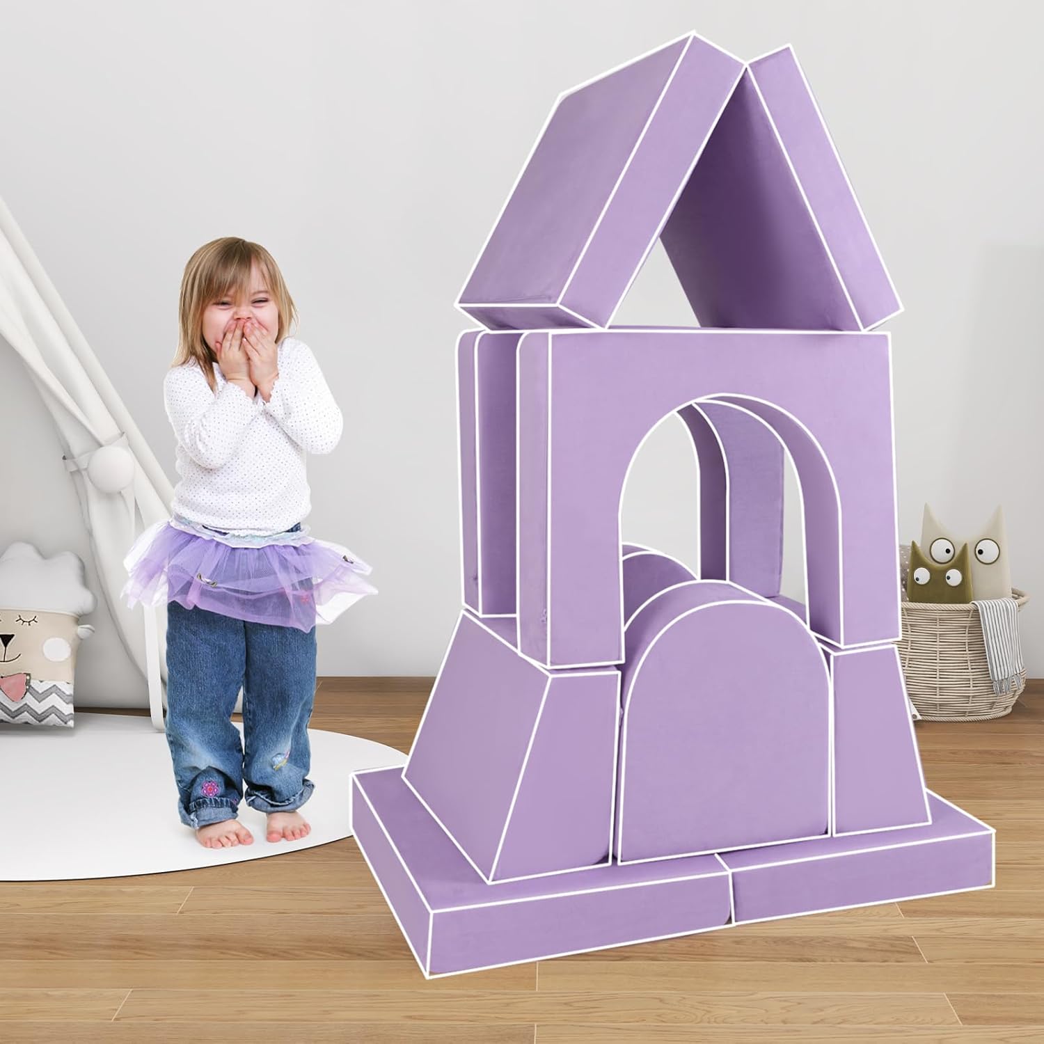 HONEY JOY Modular Kids Play Couch, 8 PCS Imaginative Convertible Foam Children Sofa, Playroom Bedroom Nursery Furniture, for Playing, Creativity, Large Toddler Couch, Gift for Boys Girls (Purple)