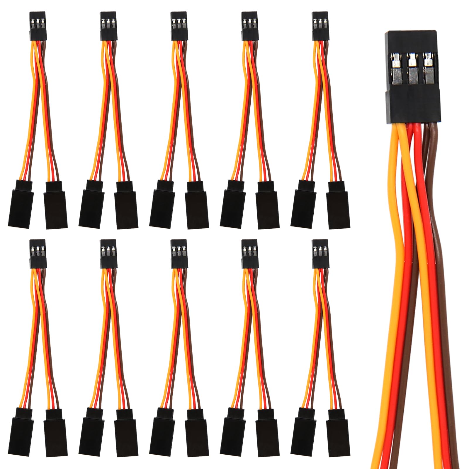 10Pcs Servo Extension Wire Cable Splitter, 1 Female To 2 Male Y Harness Cord, Connector Kit for JR/Futaba RC Cars Drones Boats Airplane, 11CM 26AWG Wire Extension
