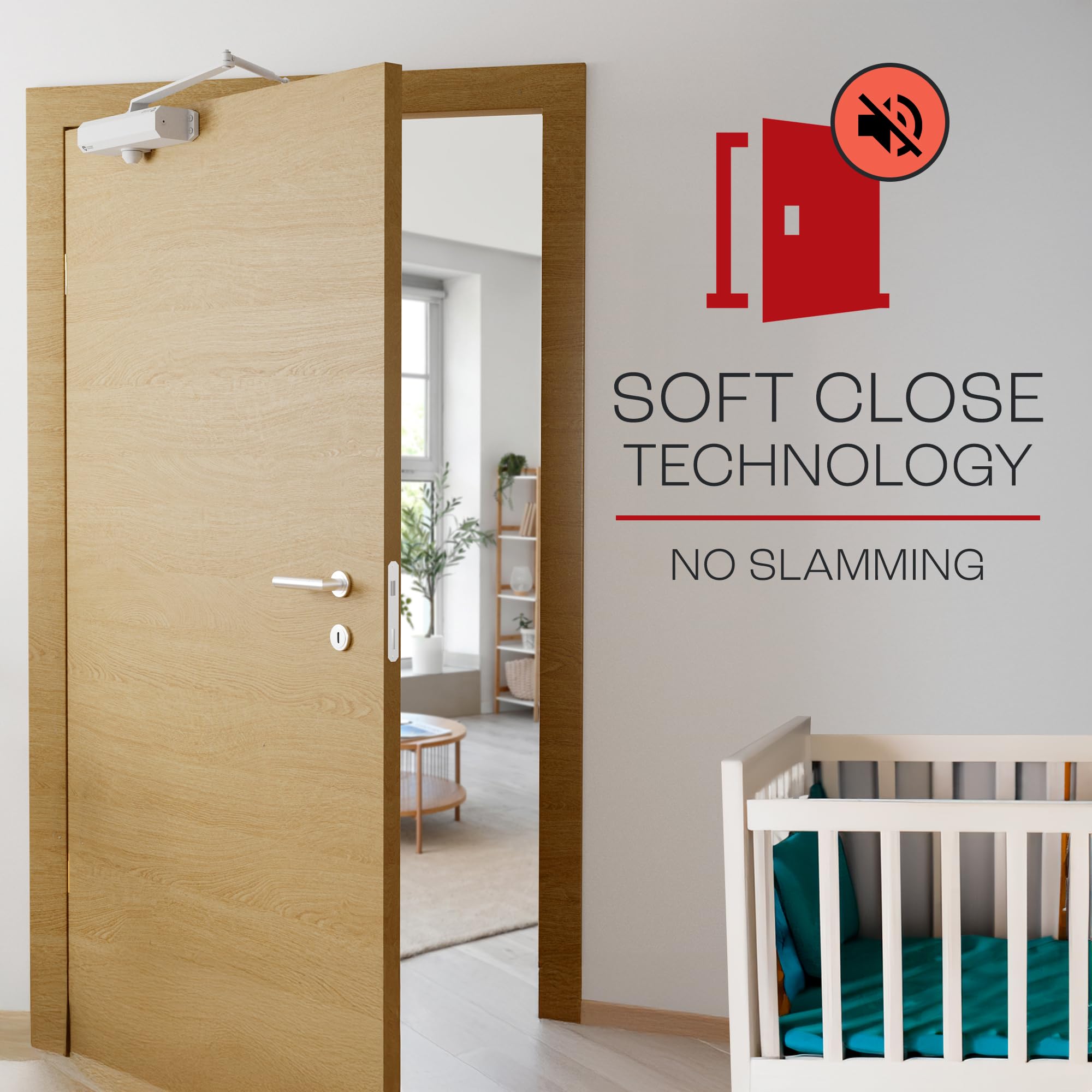 PrimeWare DC-600 Ferme-porte automatique réglable pour maison | Fermeture amortie | Pas de claquement | Ferme-porte résidentiel et commercial | Niveau 1 à 6 | Pour portes de 13,6 à 136,1 kg | Ressort