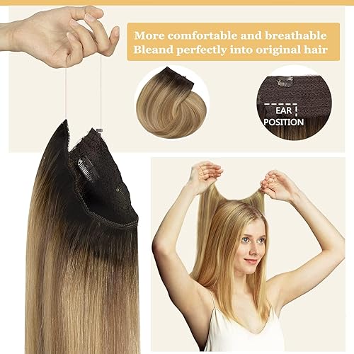 Miniatura 5 de Anrosa Extensiones de cabello humano con clip de 18 pulgadas sin costuras (7 unidades, 3.33 onzas), real, natural, sedoso y lacio