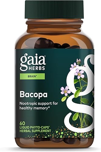 Gaia Herbs Bacopa - Suplemento de hierbas de apoyo cerebral y cognitivo - Hecho con Bacopa Monnieri para ayudar a mantener una mente próspera* - 60