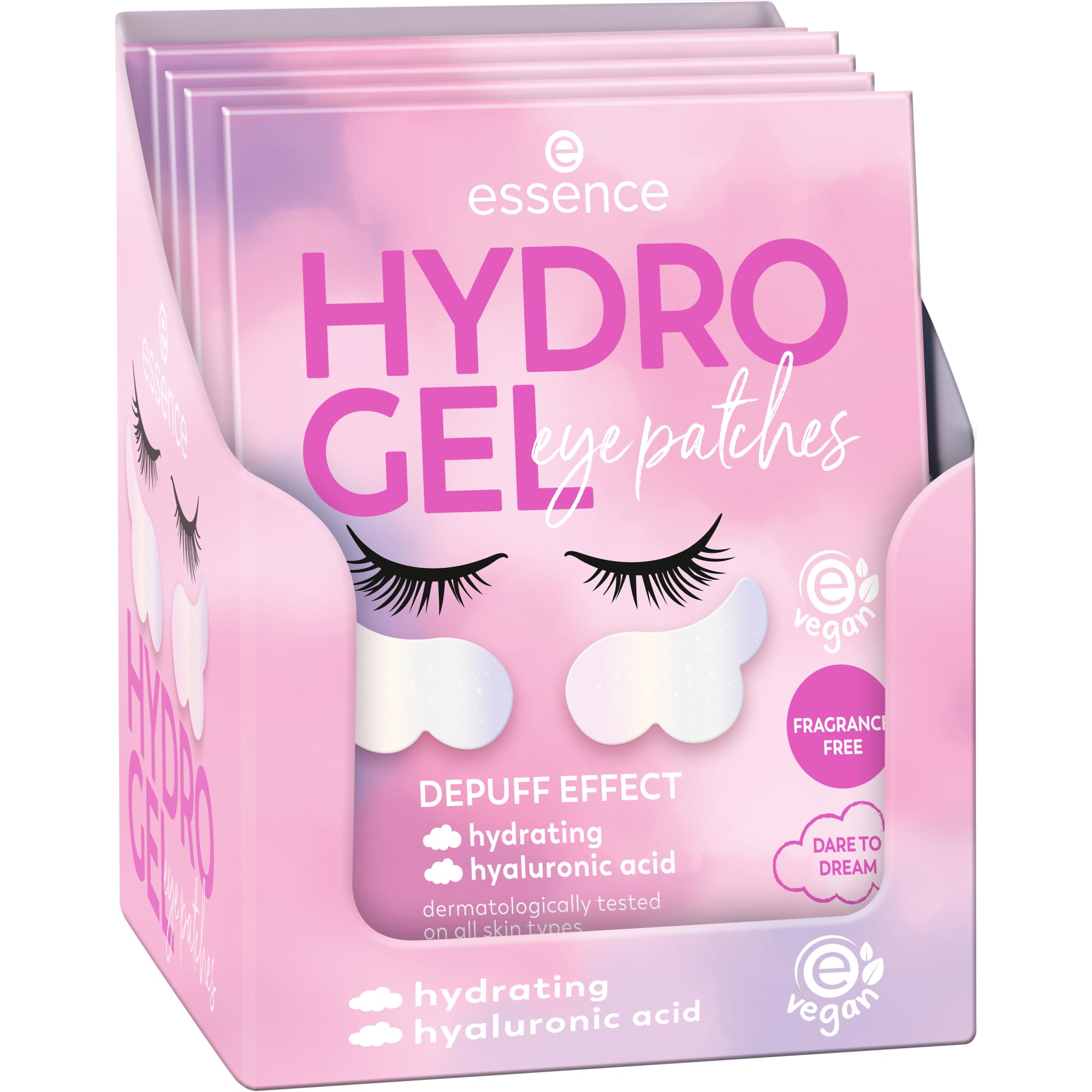 essence HYDRO żelowe plastry pod oczy, nr 04, białe, pielęgnujące, chłodzące, wegańskie, bezolejowe, bez perfum, bez alkoholu, 1 szt. (1 para)