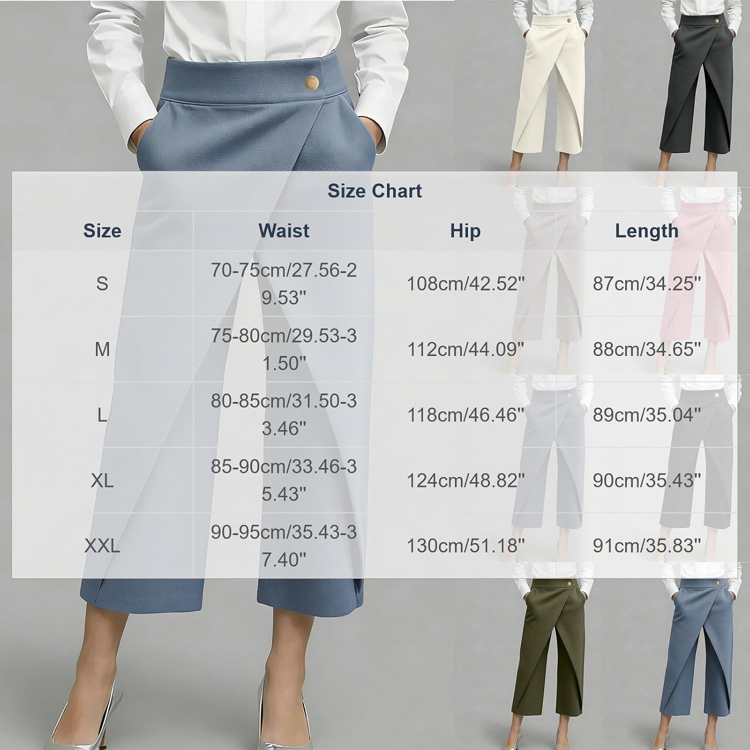 High Waisted Dressy Pants for Women Wrap Straight Crop Trousers Splited Palazzo Skirt Pant for Vacation Work